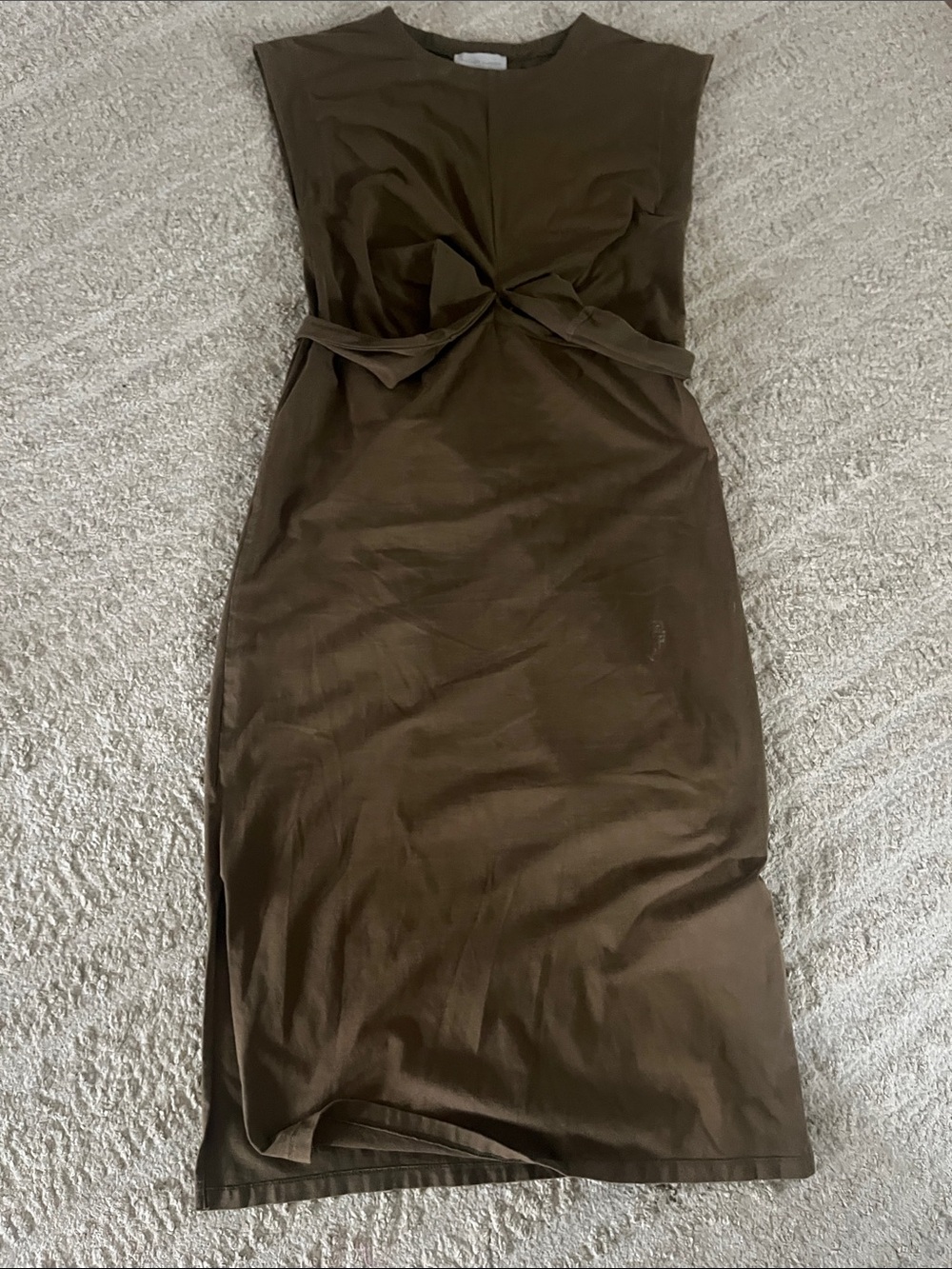 Modern Citizen Olive Green Cap Sleeve Fei Tie-Front Organic Cotton Dress Medium - Picture 6 of 10